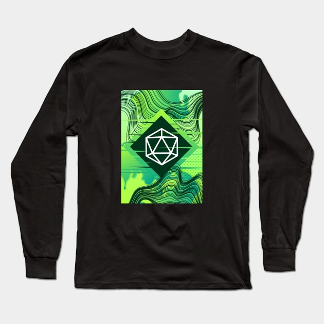 Green Glitch Polyhedral D20 Dice Tabletop RPG Long Sleeve T-Shirt by dungeonarmory